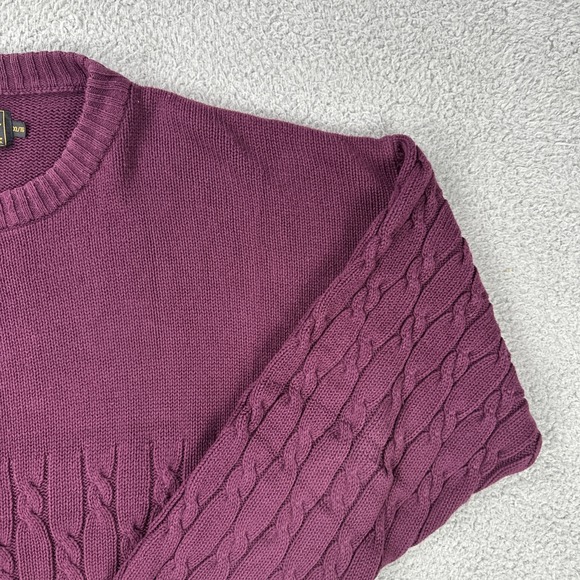 VTG 90s Eddie Bauer Cable Knit Cotton Sweater Men XL Plum Grandpa Heavyweight - Picture 7 of 16